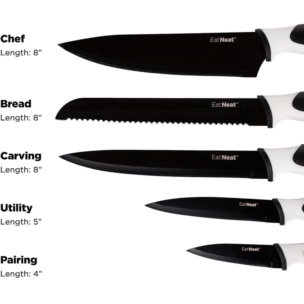 Brand New 12 Piece Kitchen Knife Set Safety Sheaths Cutting Board Sharpener